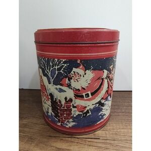 Vintage Santa Clause Tin  Cookie Jar Christmas Decor Bakers Estate Shortbread